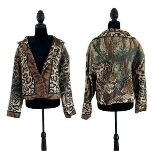 Vintage Paco Soler Tapestry Leopard Animal Print Jacket Size S/M